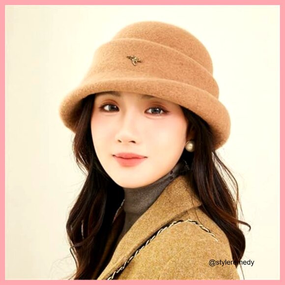 Faux Wool Fedora Bucket Hat for Women Winter Warm Headwear main image 5